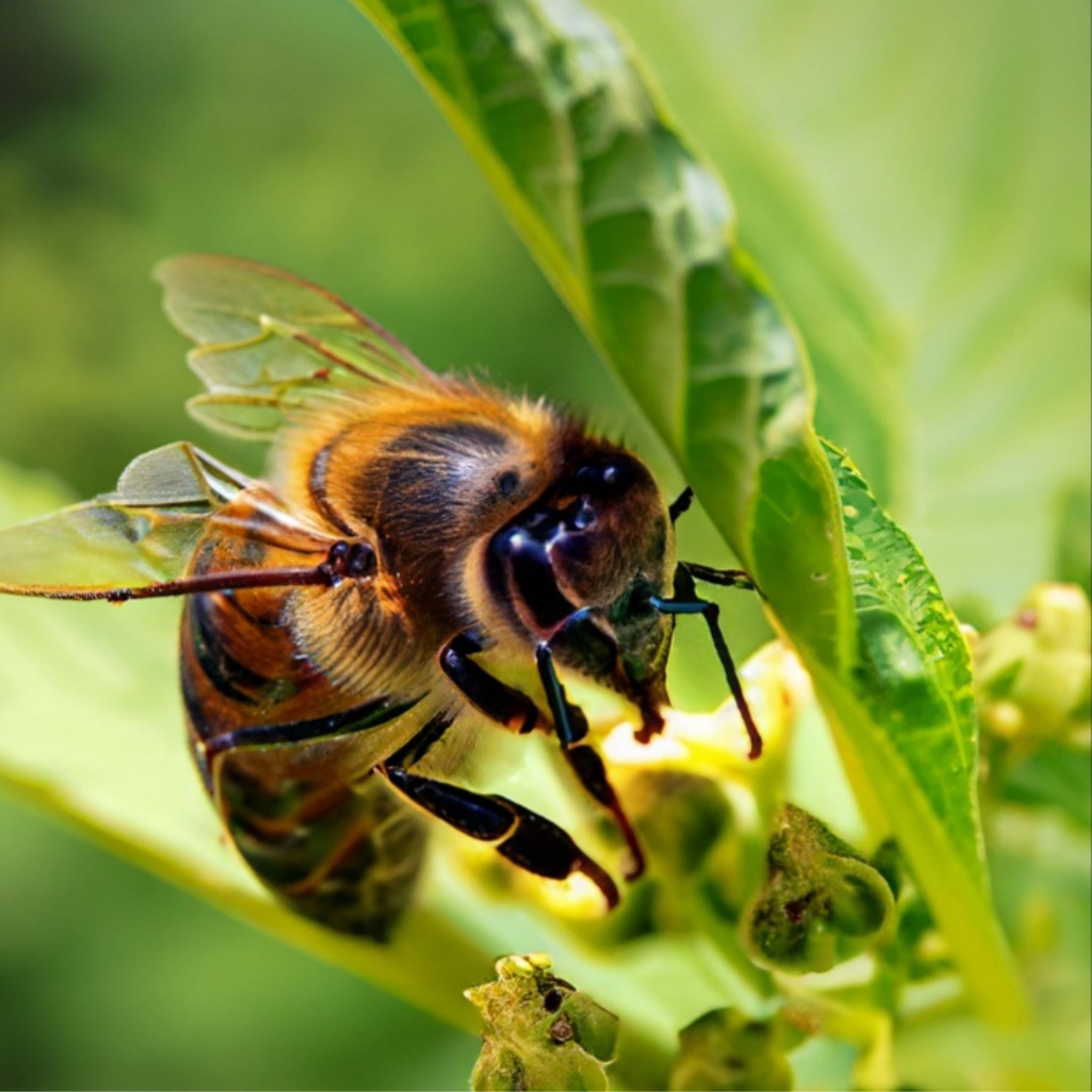 Včela sbírající nektar z květu
